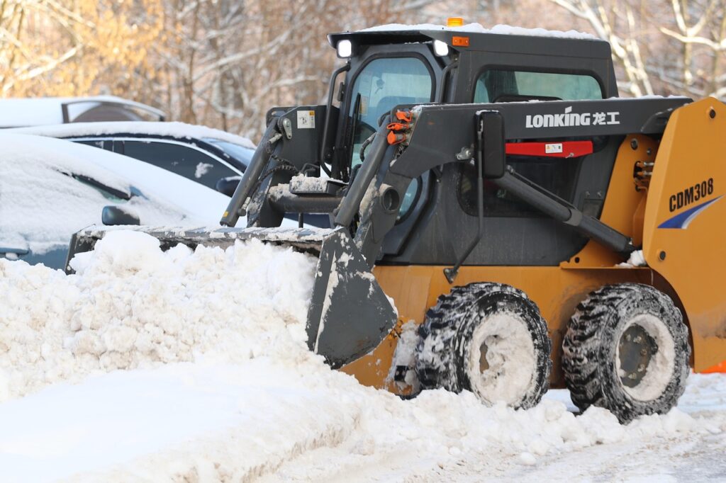 tractor, snow removal, snow, skid steer loader, cleaning, yard, nature, winter